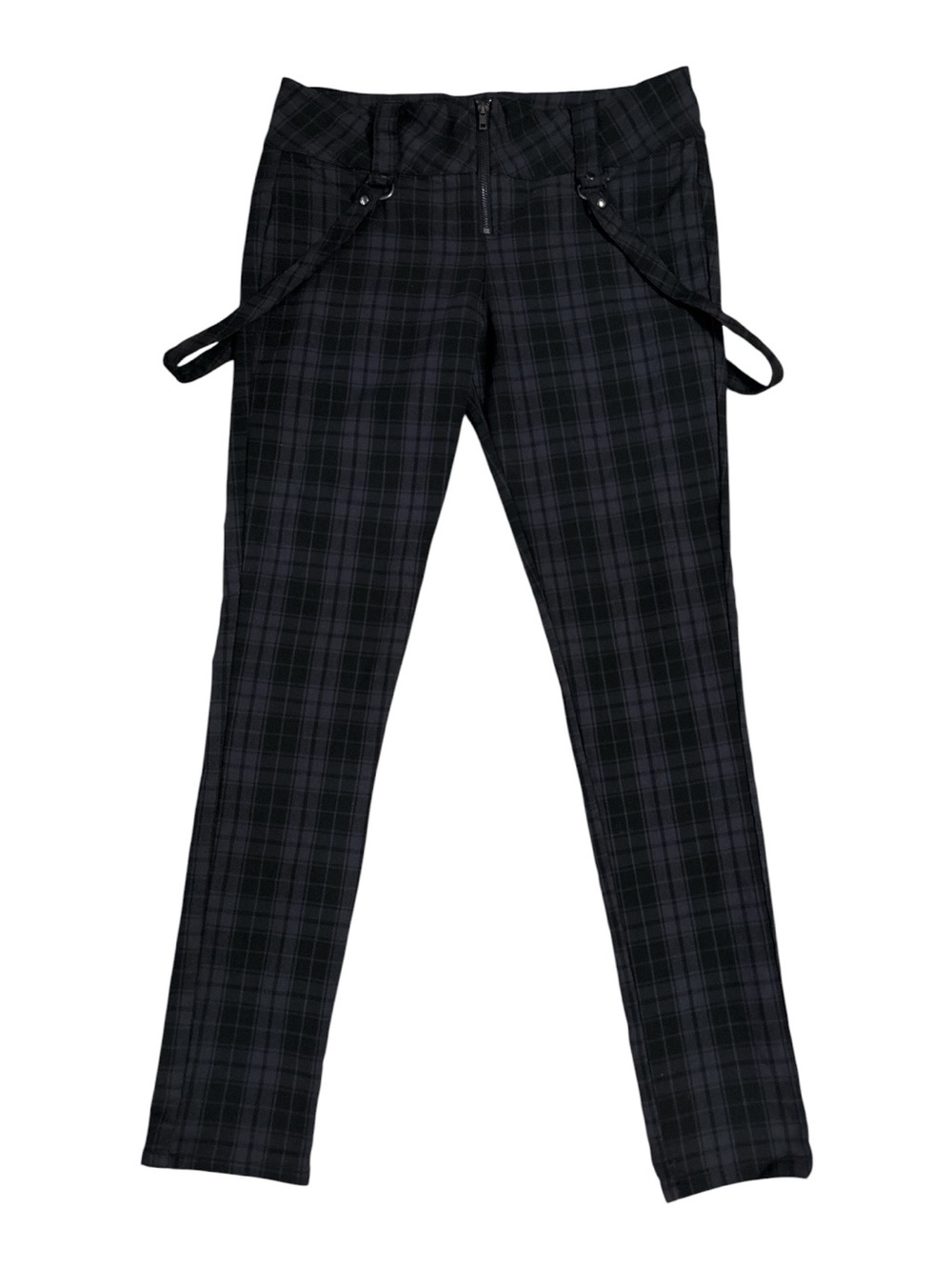 Killstar Black & Charcoal Plaid Trousers with Faux Suspenders